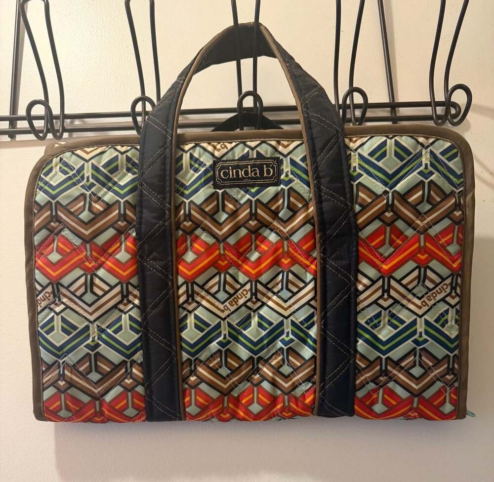 Cinda B Hanging Organizer Bag Multi Color Geometric Quilted